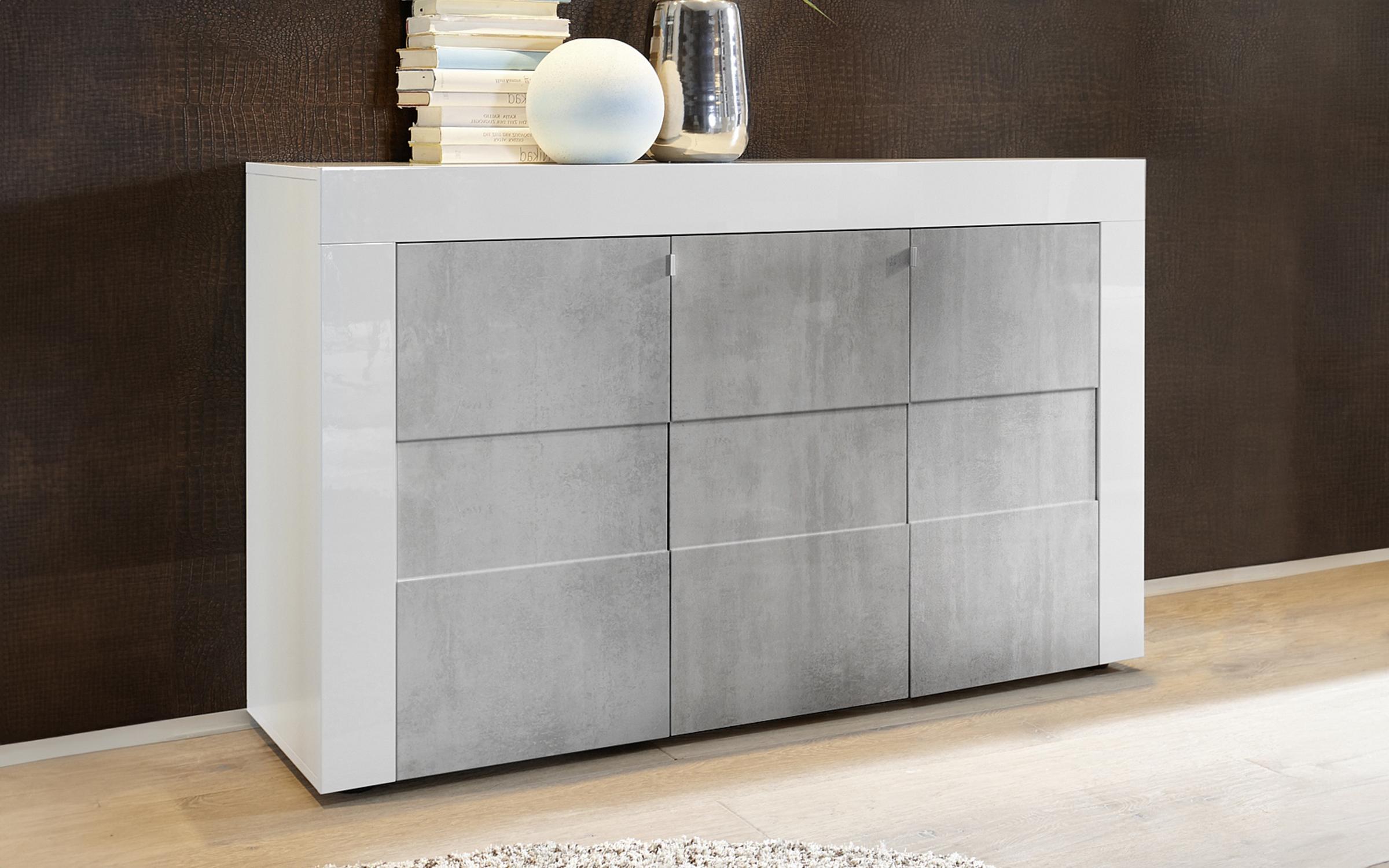 Συρταριέρα Arova, λευκό γυαλιστερό + beton  1